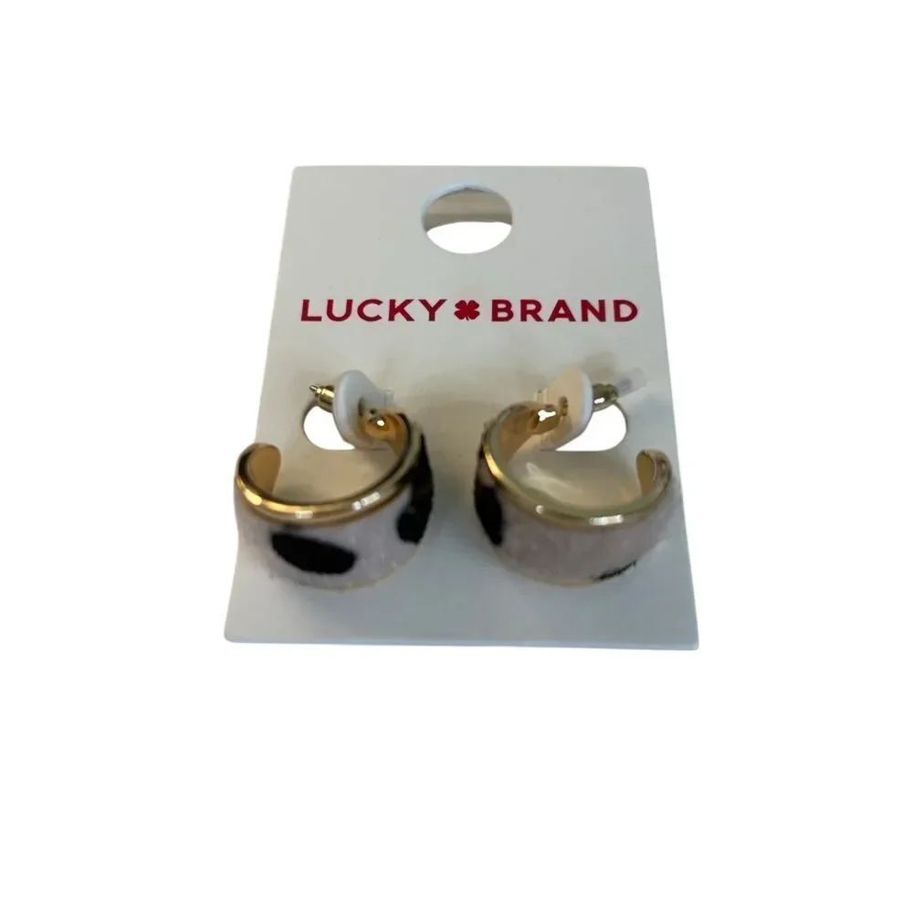 Leopard Print Inlay Gold Tone C Hoop Earrings.